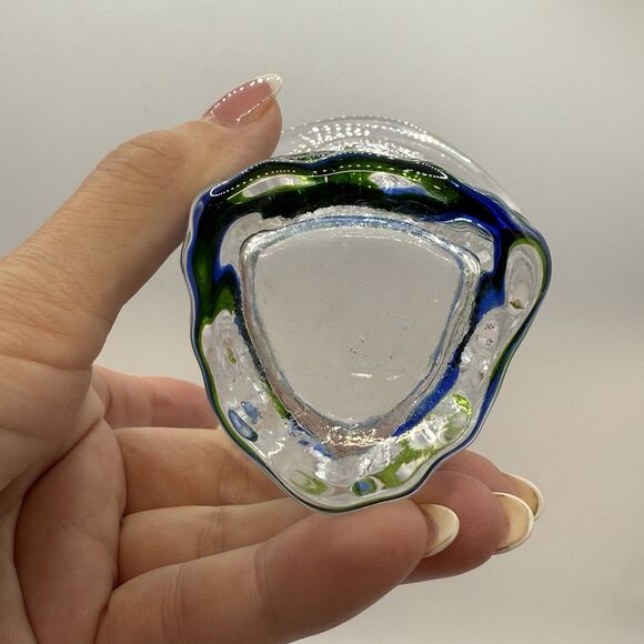 Ryukyu HandBlown Pair Clear Blue Green Swirl Glasses - Picture 4 of 10